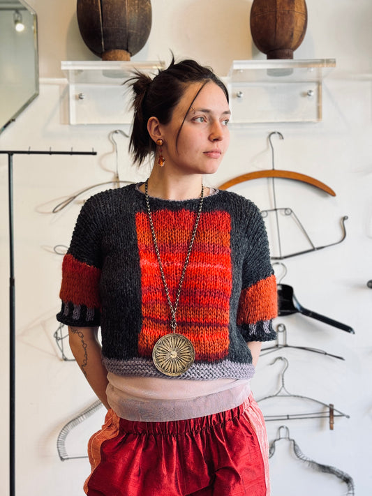 Hand-Knit Rothko Sweater - Puff Sleeve